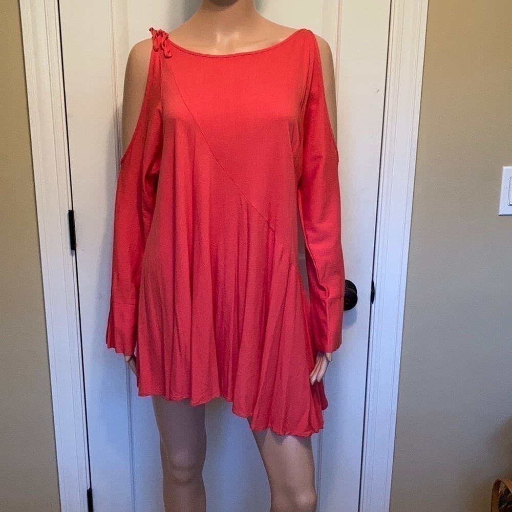 Free People Clear Skies Cold Shoulder Tunic Mini Orange Boho‎ Festival Coachella